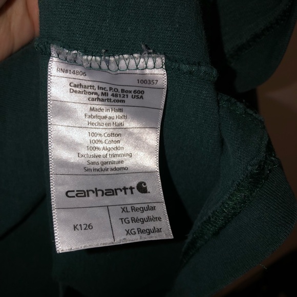 Men’s Carhartt Long Sleeve Pocket Tee 100% Cotton Green T-Shirt - Picture 4 of 5